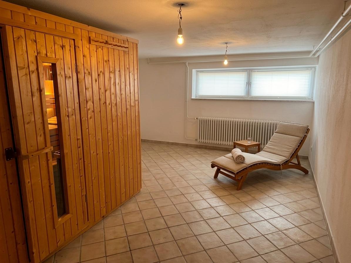 Sauna mit Ruheoase (Liegeplatz mit KI ergänzt)