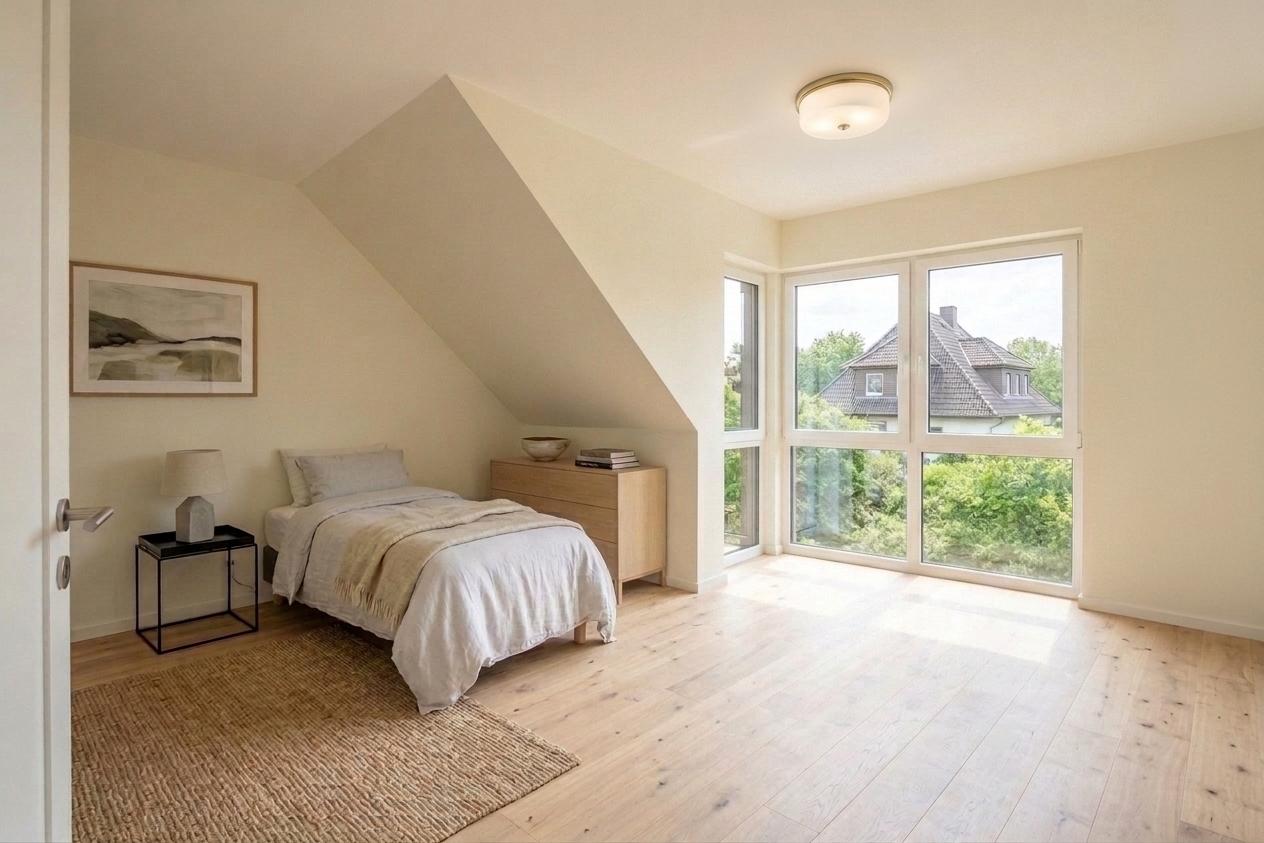 Gestaltungsvariante Schlafzimmer OG nach Nordwest  (Ki-generiert)