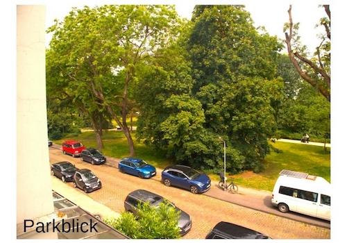 Blick in den Garten und Garage