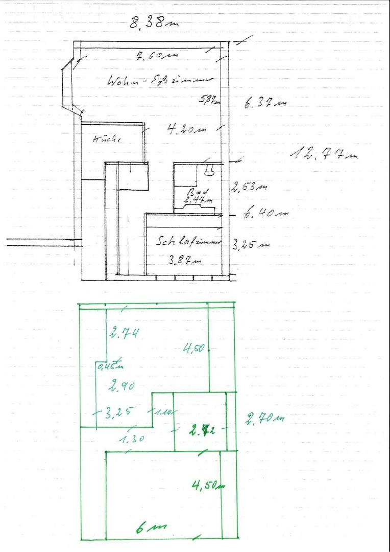 Grundriss Anbau handgezeichnet