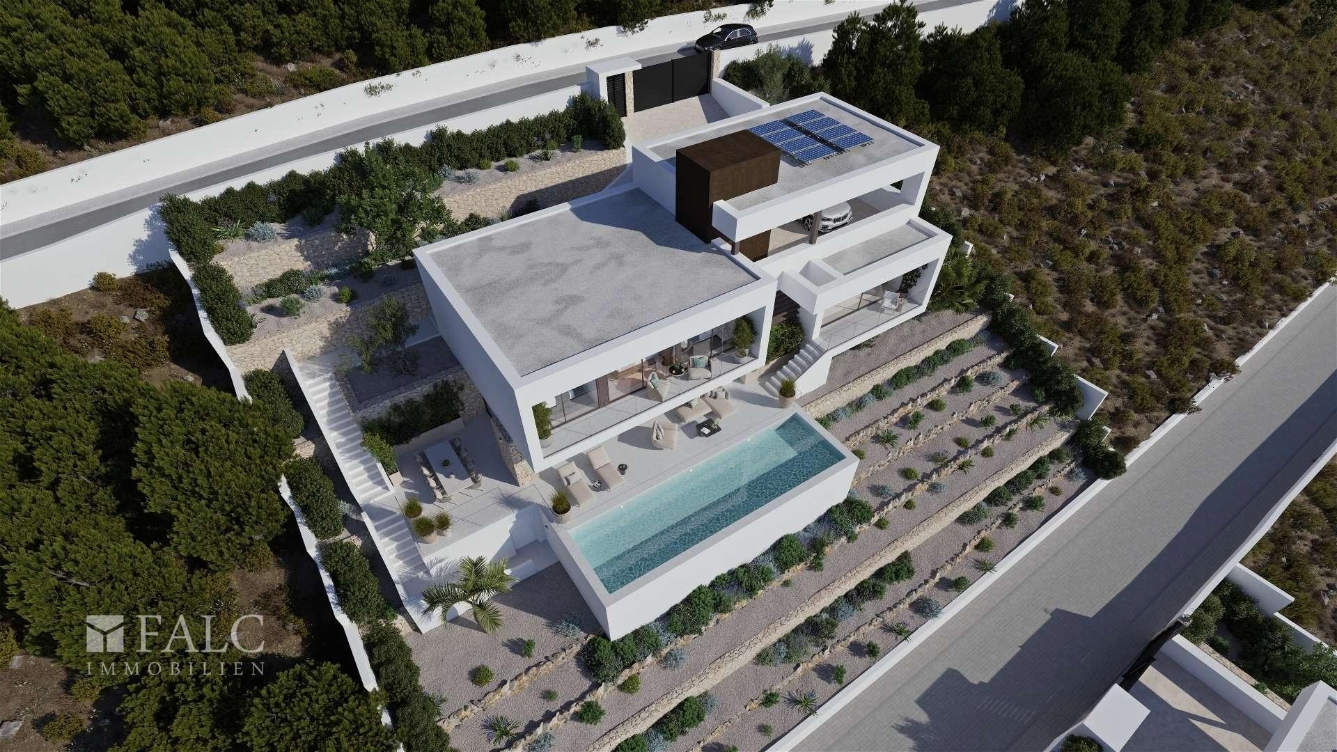 Vogelansicht der Villa - 3 D