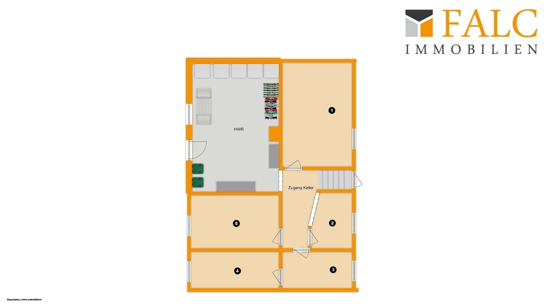 Grundriss HWR und 5 Kellerräume UG