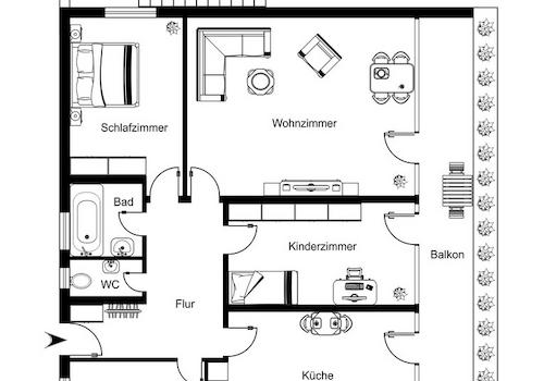 Grundriss als 3-Zi