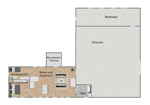 Grundriss Erdgeschoss (nicht maßstabsgetreu)