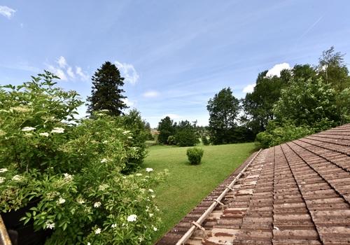 Wiese rechts hinter dem Gebäude