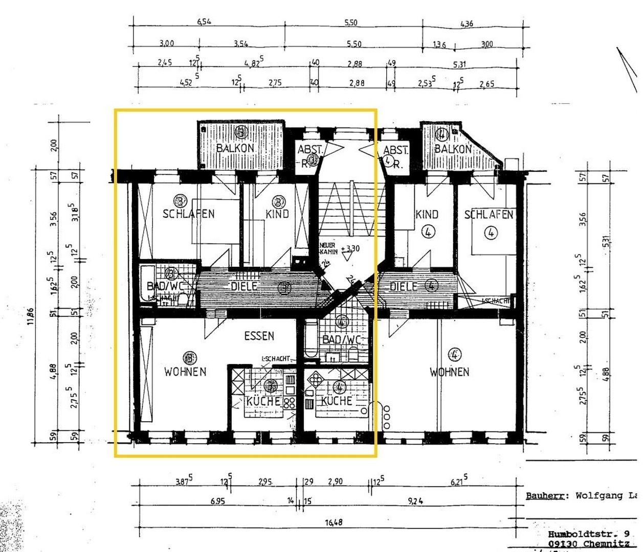 Bemaßter Grundriss der Wohnung