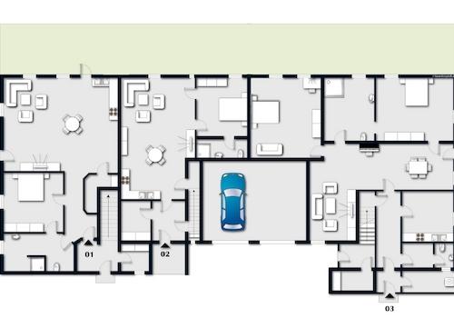 Wohnungsgrundrisse Erdgeschoss (nicht maßstabsgetreu)