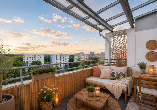 Einrichtungsbeispiel Balkon Blick SüdWest