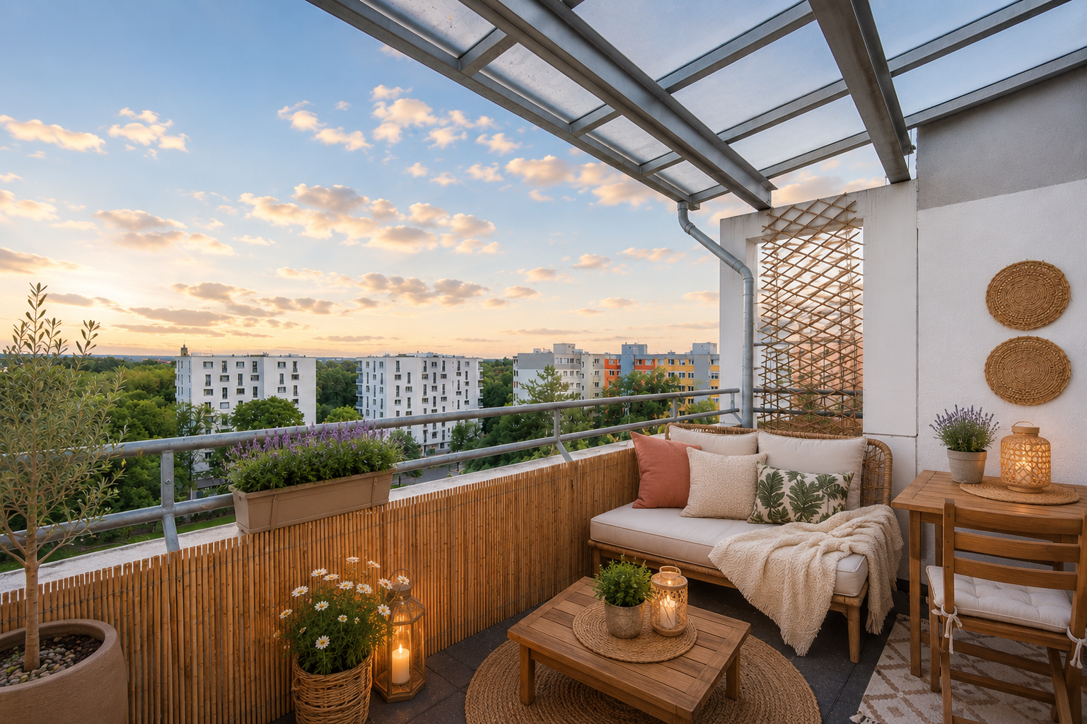 Einrichtungsbeispiel Balkon Blick SüdWest