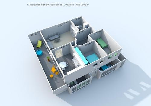 Plan 3D Obergeschoss mit qm