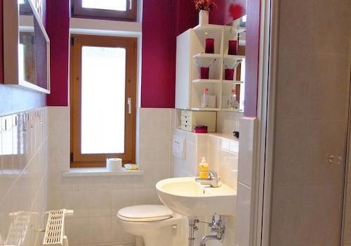 Dusche und Blick ins Bad