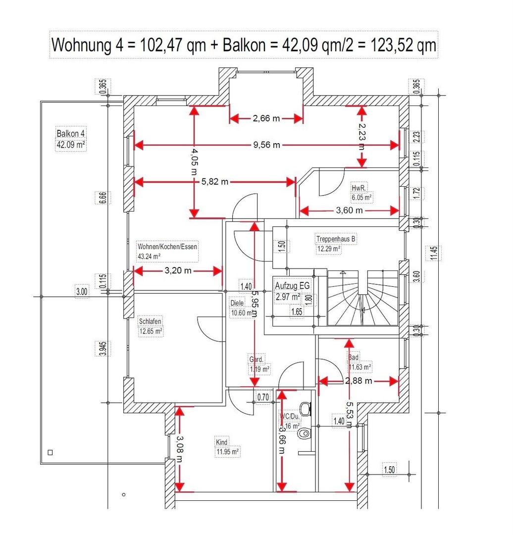 Grundriss mit Zusatzlängen