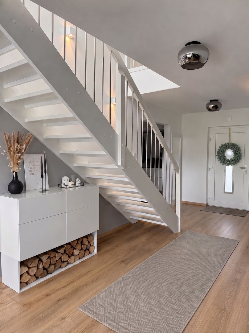 Eingang, Treppe & Holzlege