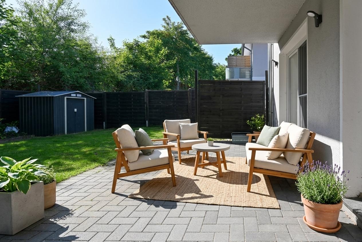 Große Terrasse und Garten