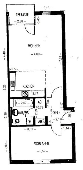 Grundriss EG links WE 268 mit Maßen