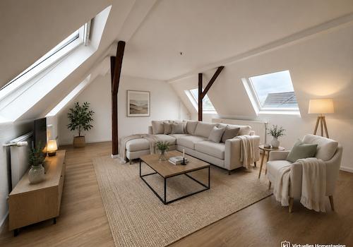 Wohnzimmer virtuell eingerichtet (KI)