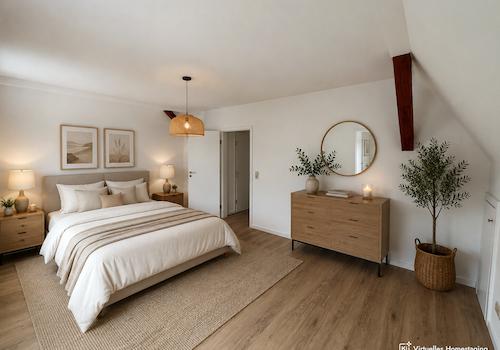 Schlafzimmer virtuell eingerichtet (KI)