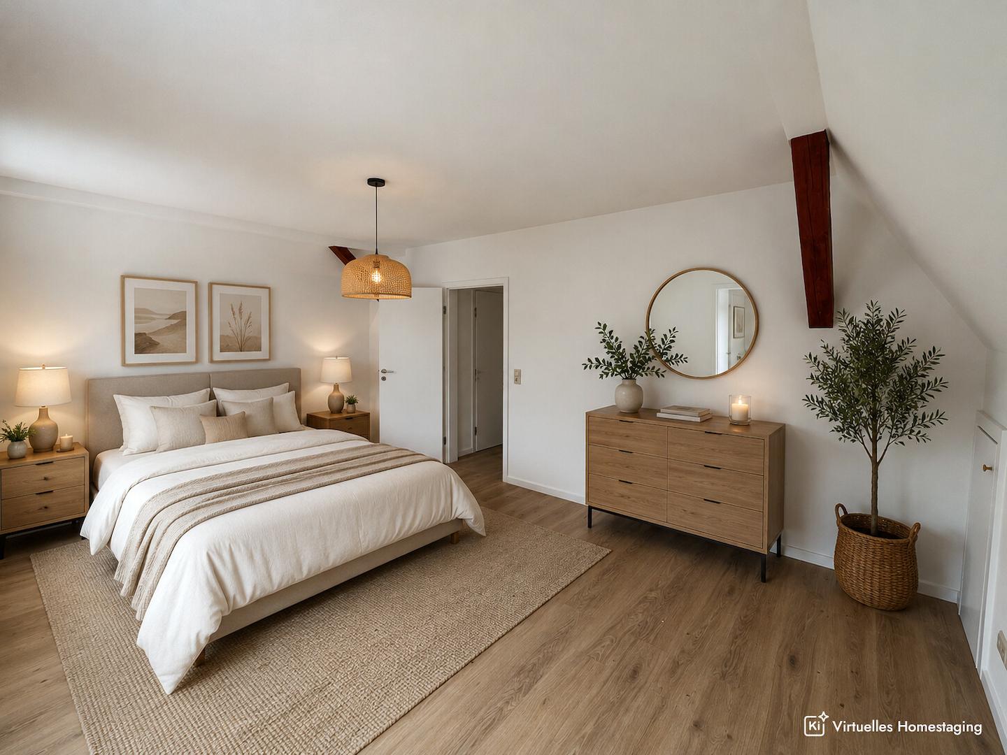 Schlafzimmer virtuell eingerichtet (KI)