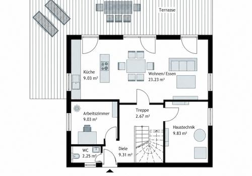 Erdgeschoss mit Arbeitszimmer