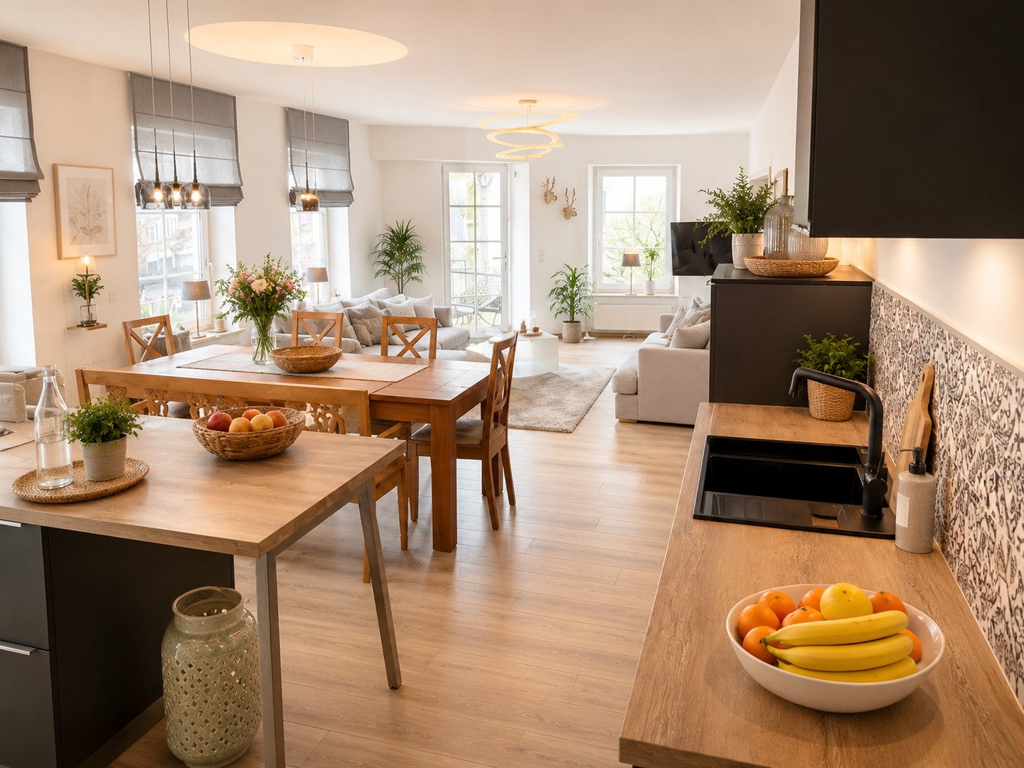 offene Küche & Wohnzimmer