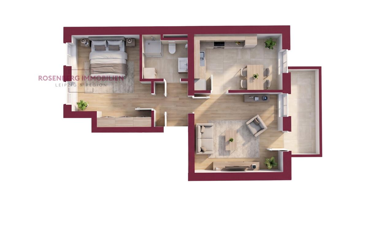 Immobilie zu verkaufen in Leipzig_2-Raumwohnung _Rosenberg Immobilien Leipzig _Grundriss