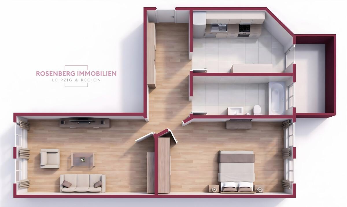 Immobilie in Leipzig zu verkaufen _ 2 Raumwohnung _ Rosenberg Immobilien _ Grundriss