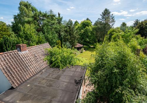 Blick vom Spitzboden in den Garten