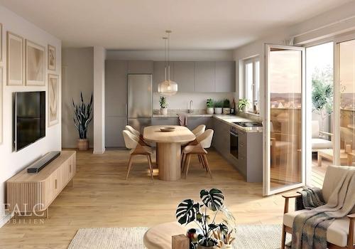 Wohnzimmer mit Küche