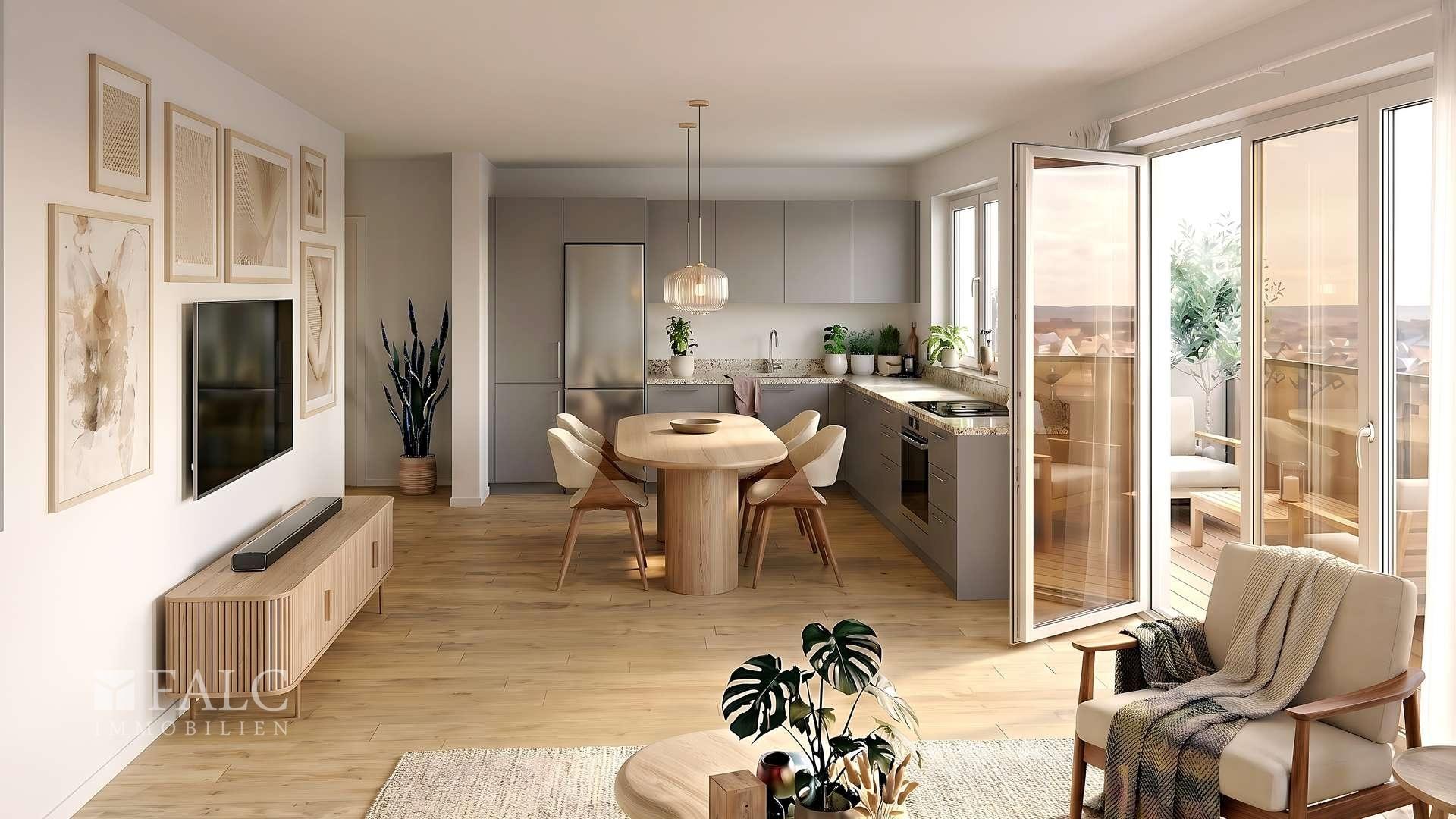 Wohnzimmer mit Küche