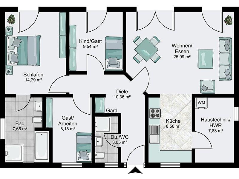 Bungalow Basis Grundriss