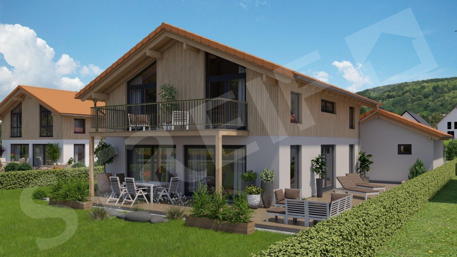 Vorderansicht mit erweitertem Dachüberhang optionalem Balkon