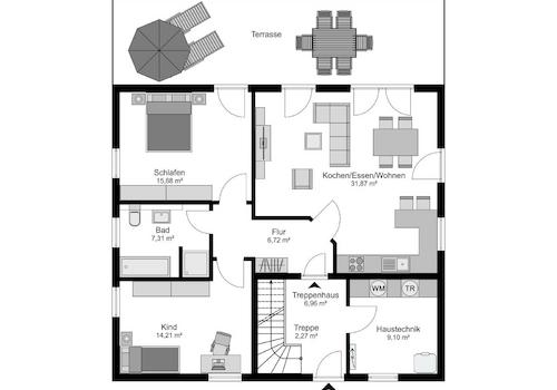 Grundriss EG HOME&GENERATION VG Walmdach zweigeschossig Inspiration