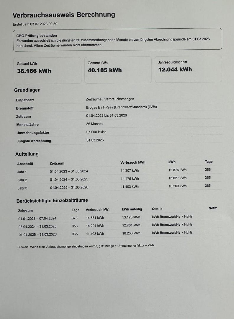 Verbrauchsausweis Berechnung