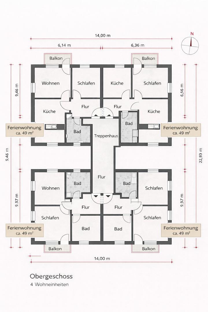 Grundriss 4 Fewos EG, OG-Entwurf KI