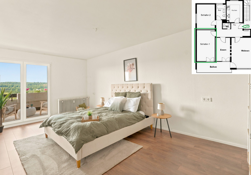 Großes Schlafzimmer mit Balkon