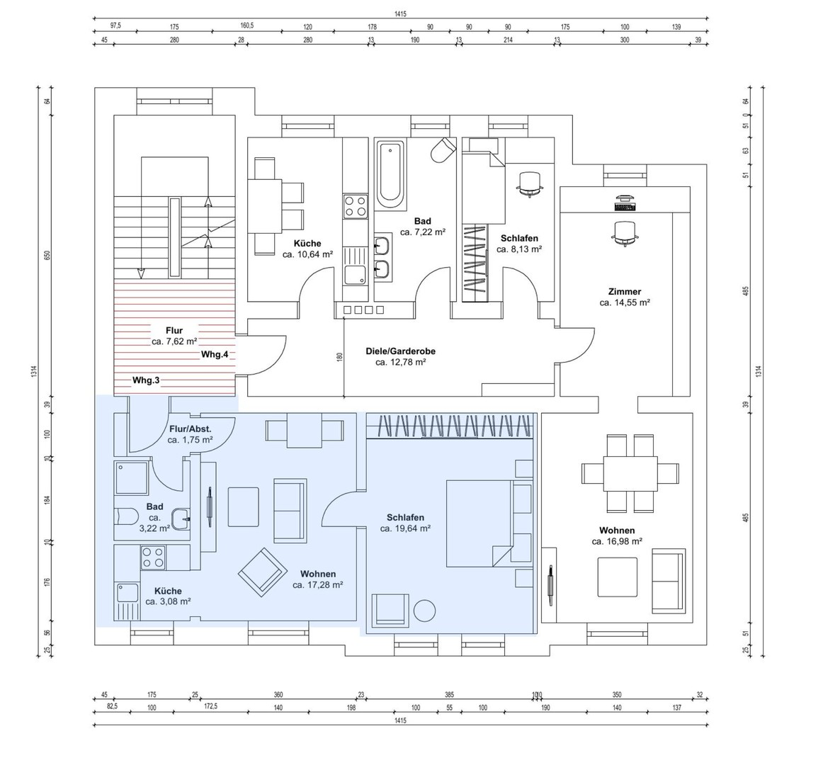 Grundriss mit insg. 44,97 QM 
