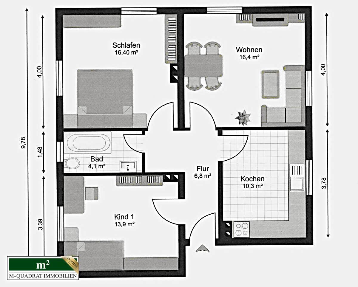 Grundriss 3-Zi.-Wohnung