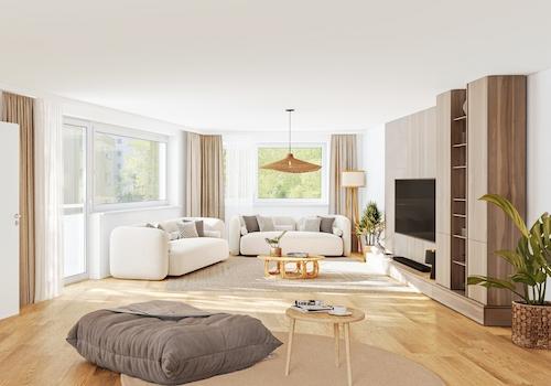 Beispieleinrichtung Wohn- und Esszimmer mit angrenzender Schlafnische