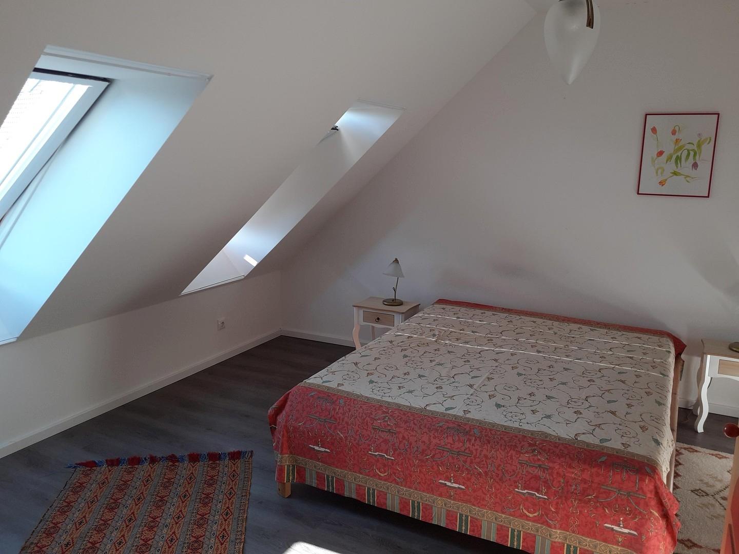 Schlafzimmer mit 2 Fenstern