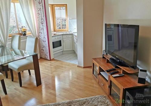 Blick zu Küche und TV