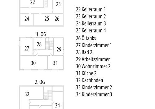 Grundriss OG1, OG2 und Keller