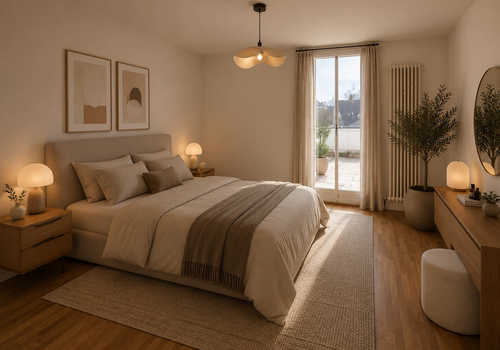 Schlafzimmer unten möbliert
