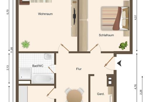 2,5 Zimmer, Grundriß