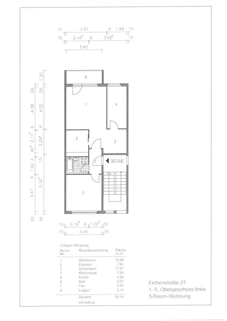 Eichenstraße 27 5.OG, 3-R-WE vermaßt
