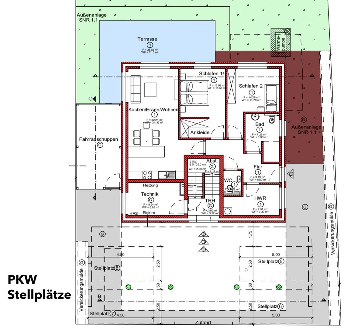 Ansicht PKW Stellplätze