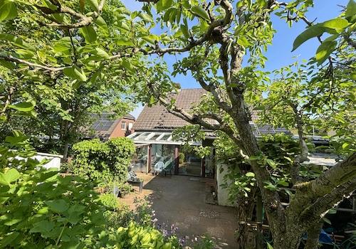 Garten mit Blick auf den Wintergarten