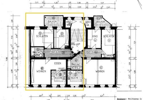 Bemaßter Grundriss der Wohnung