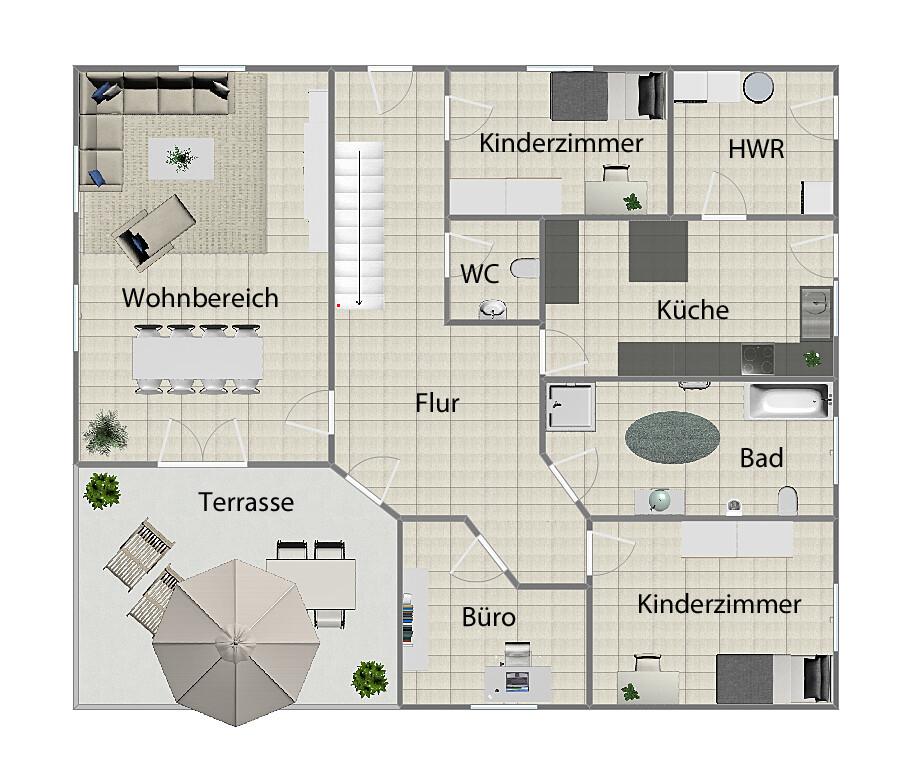 Grundriss Erdgeschoss (nicht maßstabsgetreu)
