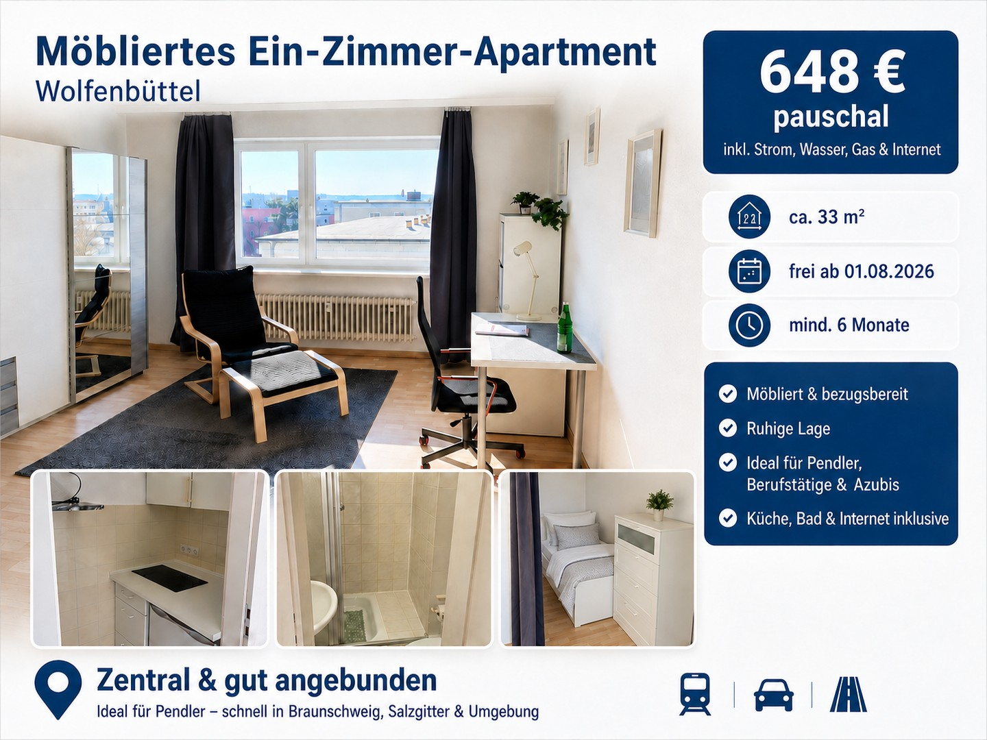 Möbliertes 1 Zimmer Apartment 