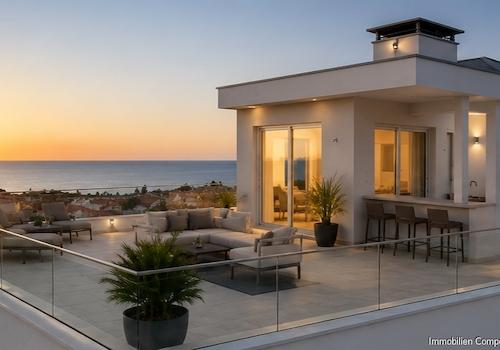 Mögliche Gestaltung – Visualisierung - der Dachterrasse mit Roof Top und Penthouse - KI-Unterstützung